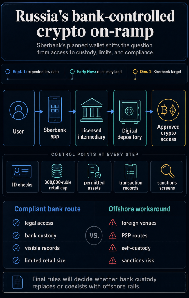 Russia’s legal crypto on-ramp to arrive with a state-owned bank holding the keys